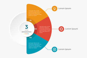 Circle chart infographic template with 3 options for presentations - obrazy, fototapety, plakaty