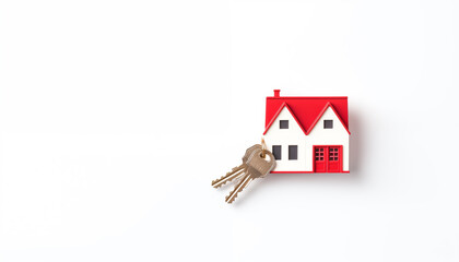 house sales and rentals. mortgage and receipt of keys. composition of house and keys on a white background. real estate agents.