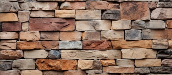 Obraz premium Abstract texture background of brown and gray block wall made of rock and stone