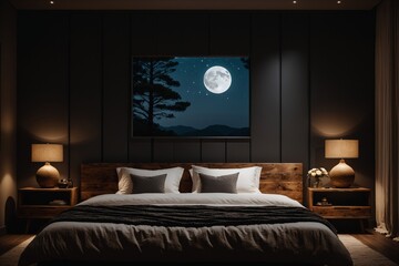 Minimalistisches Wohlfühl-Schlafzimmer: Natürliche Texturen, Holzmöbel und weiche Bettwäsche im sanften Licht, für eine ruhige und entspannte Atmosphäre.