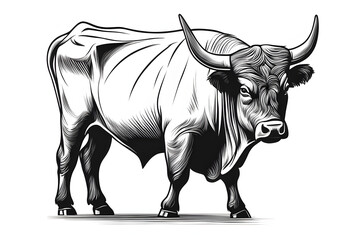 Fototapeta premium vector style line drawing of a large bull cow
