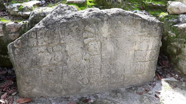 Coba Maya Ruins with sign fonts panel board and information in Mexico.