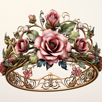 golden rose crown with pink flowers clip art preview