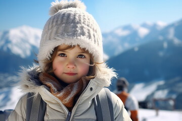 Fototapeta na wymiar child girl on ski resort