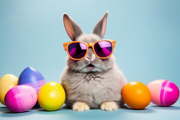 Fototapeta na wymiar funny bunny with sunglasses isolated