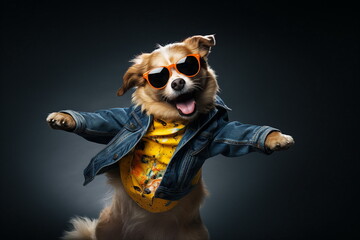 dog in dress dance on isolated background