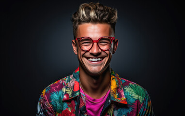 Obraz premium happy smiling Programmer with color clothing in the black background