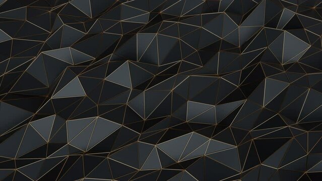 Black and gold abstract background. Abstract background for presentation template. Parametric Low poly triangle. 3d looping animation background