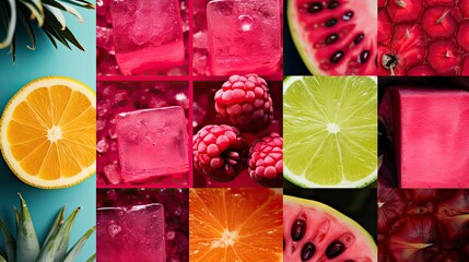 Mood board Vibrant Pink and Yellow Collage: Fashion, Fruit, and Minimalism.