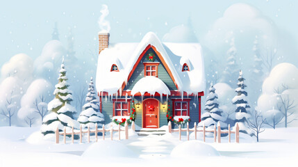 Cute Christmas Cottage in the Snow