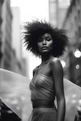 Ebony female model in a new york street background