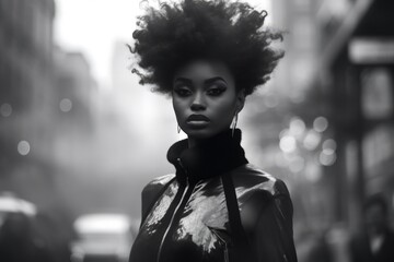 Ebony female model in a new york street background