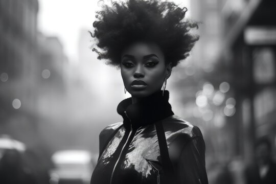 Ebony female model in a new york street background