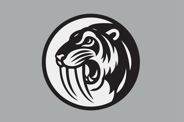 Saber-toothed tiger. Stylish modern round black logo