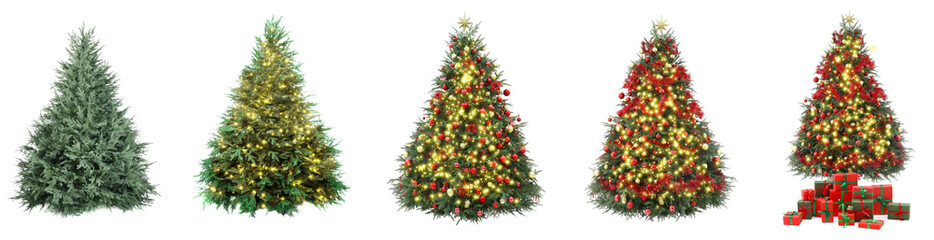 Christmas tree isolated on white, step-by-step decorating