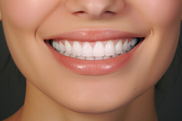 Closeup of healthy smile teeth woman. Detal mouth care.