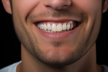 Closeup of healthy smile teeth man. Detal mouth care.