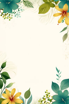 wedding invitation card white background with yellow flowers and leaves