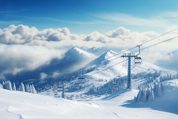 Ski lifts on snow mountain for winter holiday and adventure sport in the nature.
