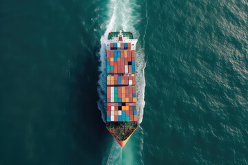 Aerial view contner cargo ship, import export commerce, - obrazy, fototapety, plakaty