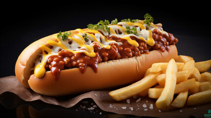 Delicious Chili Dog and French fries