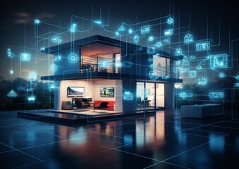 Obraz premium Smart home concept, featuring various connected devices and appliances technology background