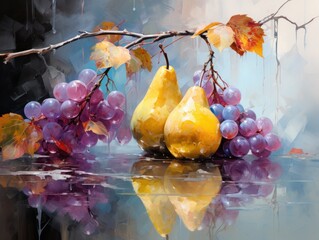 Abstract still life with lemons, impressionism style oil painting wall art poster