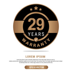 29 Year warranty vector art illustration in emas color with fantastic font and white background. Eps10 Vector