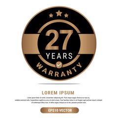 27 Year warranty vector art illustration in emas color with fantastic font and white background. Eps10 Vector