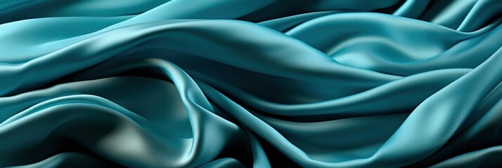 Wrinkled Bright Turquoise Silver Fabric Texture , Banner Image For Website, Background, Desktop Wallpaper