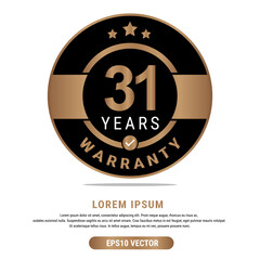 31 Year warranty vector art illustration in emas color with fantastic font and white background. Eps10 Vector