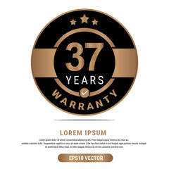 37 Year warranty vector art illustration in emas color with fantastic font and white background. Eps10 Vector