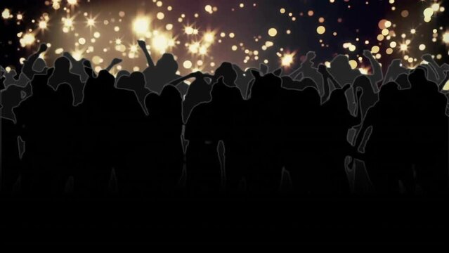 Animation of people dancing over spots of light background