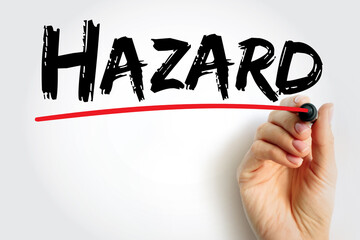 Hazard - something that is dangerous and likely to cause damage, text concept background