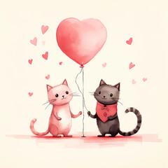 cats with heart balloon 