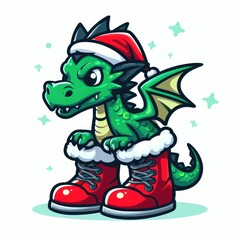 dragon new year 2024 with santa hat and boots christmas background