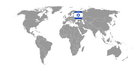Pin map with Israel  flag on world map.Vector illustration.