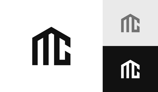 Letter MC initial with house shape logo design