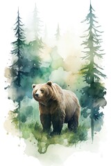 brown bear in the forest, abstract watercolor style illustration