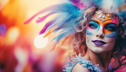 woman in masquerade costume at masquerade - obrazy, fototapety, plakaty