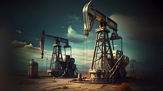 Oil and gas industry. Working oil pump jack on a oil field. Generative Ai	
