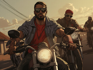 Fototapeta na wymiar A group of bikers, cartoon style illustration