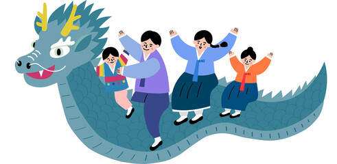 Family riding the Asian Dragon