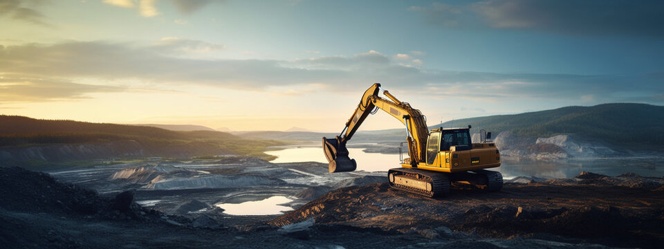 a yellow grader digs the ground at a construction site