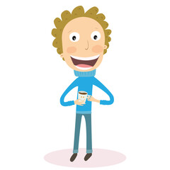 Boy drinking hot chocolate. Vector illustration.