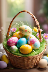 easter eggs in basket, generated by AI