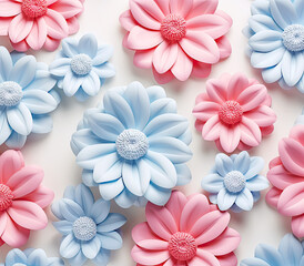 3D Pastel Pink and Blue Flowers Pattern Background