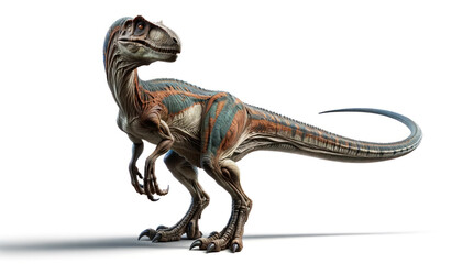 Illustration Isolated of velociraptor or deinonychus. Wild prehistoric velociraptor figure anatomycal in white background. Generative AI