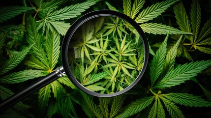 a magnifying glass over a plant - obrazy, fototapety, plakaty