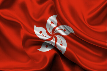 High detailed flag of Hong Kong. National Hong Kong flag. Asia. 3D illustration. - obrazy, fototapety, plakaty
